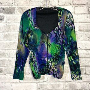 Vintage Y2K Sheer Animal Print Babydoll Empire Waist Long Sleeve Blouse